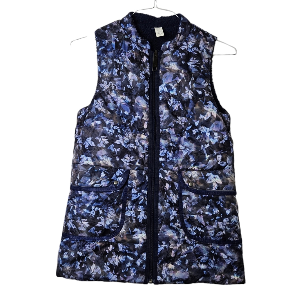 Ivivva Lululemon Reversible Purple Blue Patterned Down Puffer Vest Girls 14